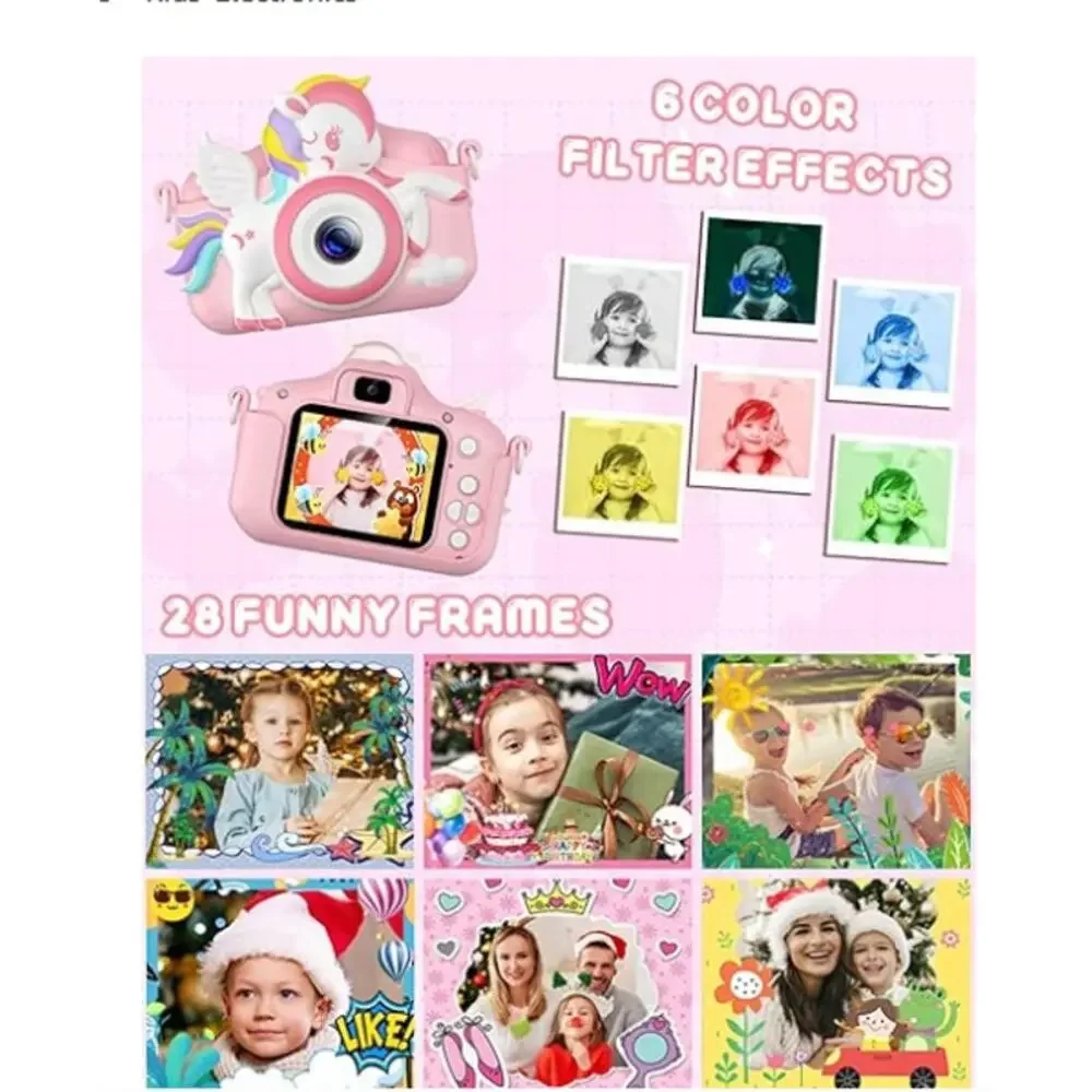 Kids Camera 1080P HD Video Camera with 32GB Card -Unicorn Pink